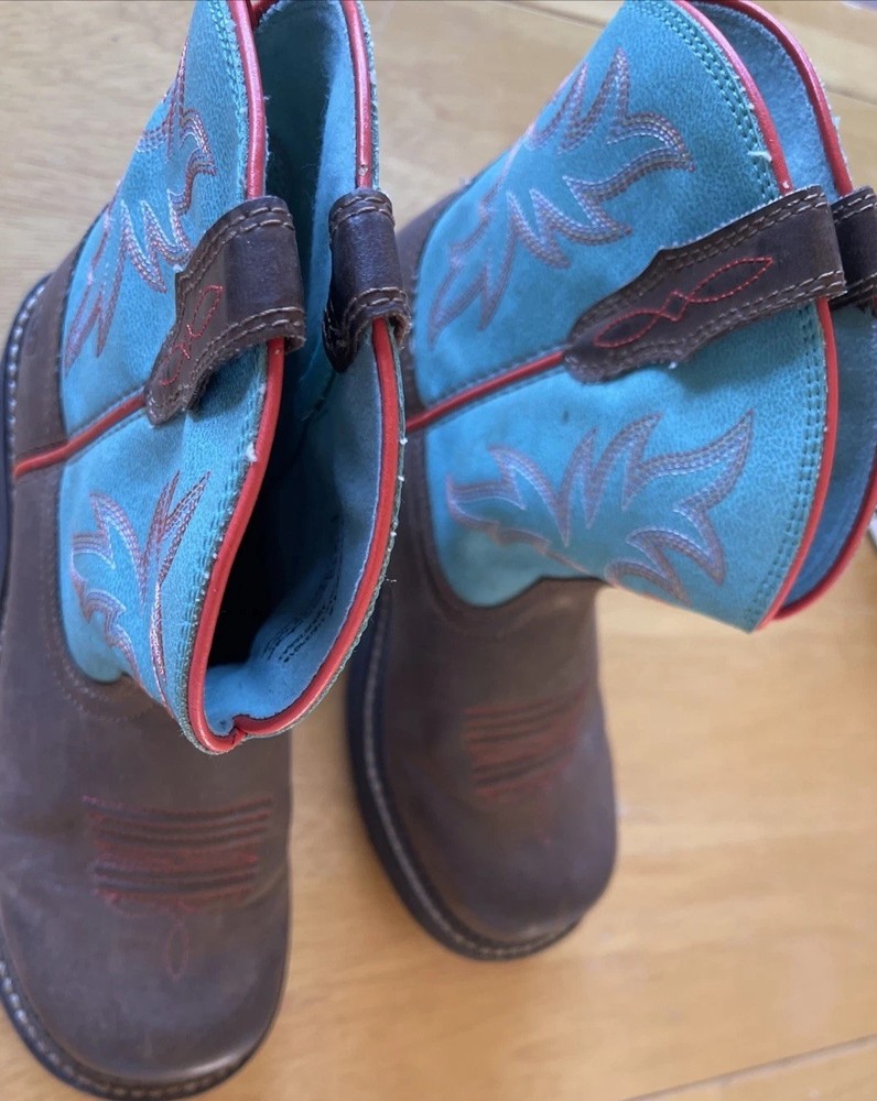 Ariat Fatbaby Heritage Round Toe Cowboy Turquoise Coral Brown Leather Kids 3.5