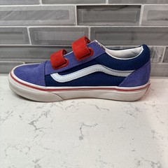 Vans Old Skool Kids Suede Blue & Red Sneakers Skateboard V 2 Straps~Size 2~EUC!