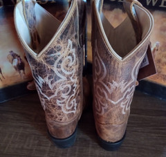 Old West Snip Toe Childrens Unisex Burnt Tan Leather Cowboy Boots 8175 NWT
