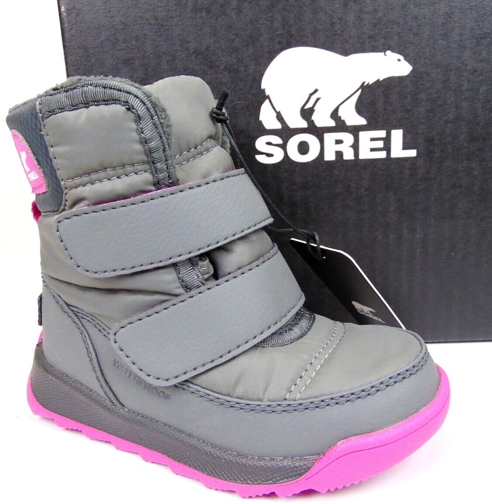 NEW SOREL Whitney II Strap Boot WP Winter Boots Little Girl Size 7.0 T Gray Pink