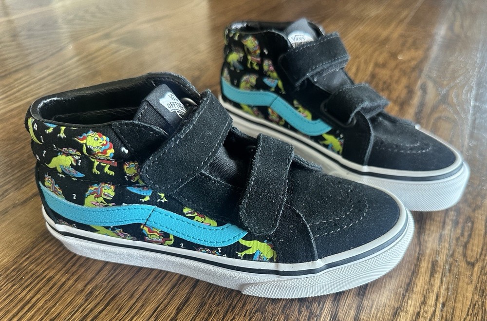 Youth Vans Sk8-Mid Reissue V Glow Uni Rex Kids 13.5 Black Blue Dino Hook & Loop