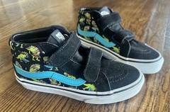 Youth Vans Sk8-Mid Reissue V Glow Uni Rex Kids 13.5 Black Blue Dino Hook & Loop