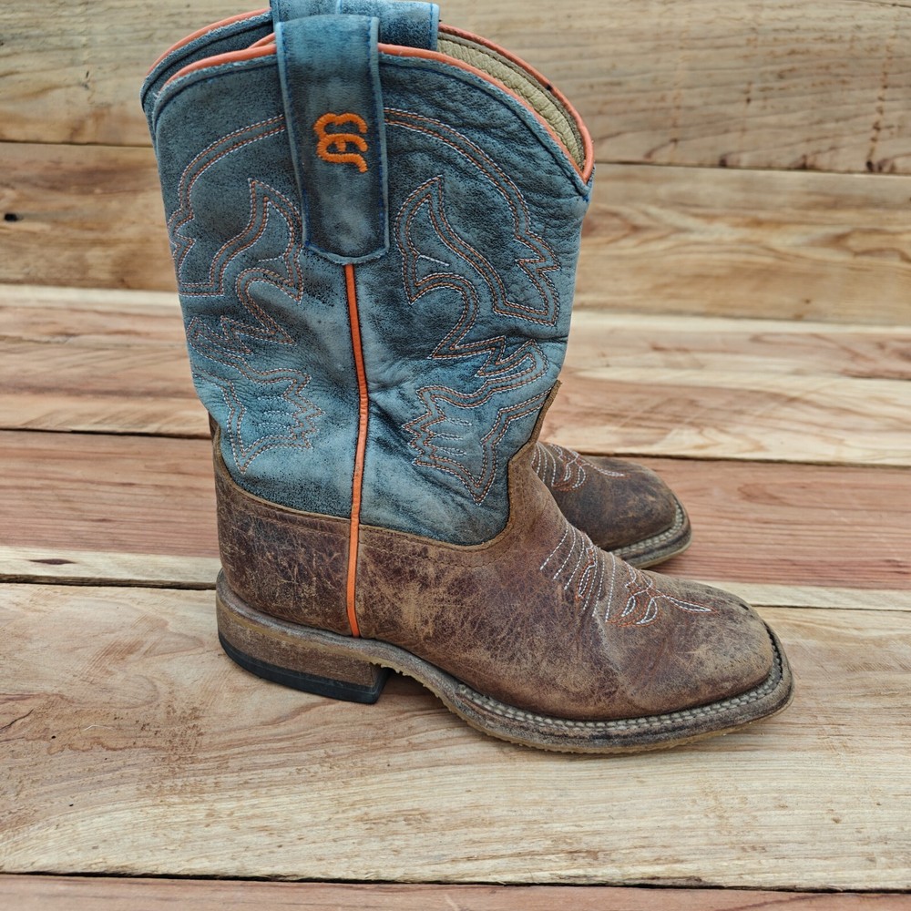 Anderson Bean Kids Boots Size 13 Blue Brown Cowboy Western Leather Square Toe