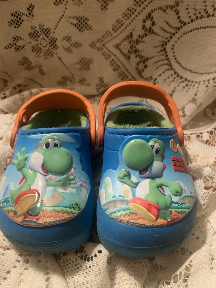 Crocs Fun Lab Blue Super Mario Nintendo Yoshi Childrens Clogs Sz 6C