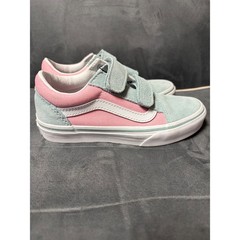 Vans Old Skool V Kids Sneakers Pink Blue Suede white Low Top Size 13.0