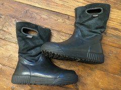 Bogs Prairie Solid Black Leather Rubber Rebound Waterproof Rain Winter Pull On