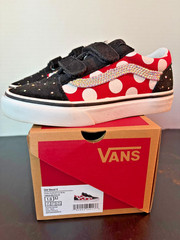 *Hand BEDAZZLED* VANS- Kids Size 1.0 OLD SKOOL V Shoes Black Red (Polka Dot)