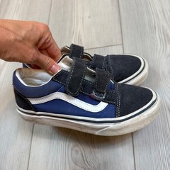 Vans Old Skool V Kids Navy Black Suede Canvas Strap Sneakers Size 2.0