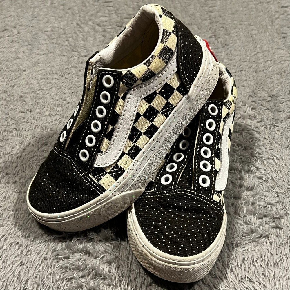 Vans Old Skool Confetti Sneaker Checkered Black White Needs Laces Kids 10.5