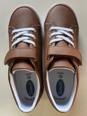 Footmate Reese Brown Leather Size 3 Youth Hook and Loop closure sneaker New