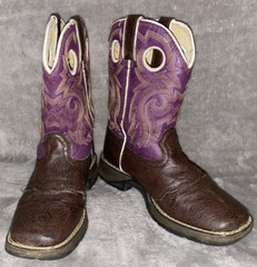 KIDS DURANGO SIZE 1 LEATHER WESTERN BOOTS PURPLE & GOLD SQUARE TOE