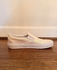 Sparkly Slip-On Vans Sneakers. White Teens Shoes, Size 6 youth
