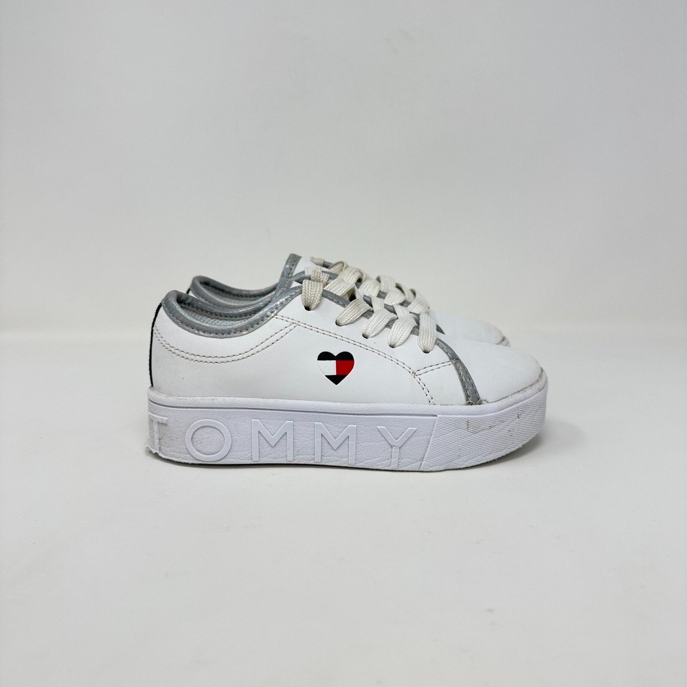 Tommy Hilfiger Lace Up White Leather Platform Casual Shoes Sneaker Kid’s Size 11