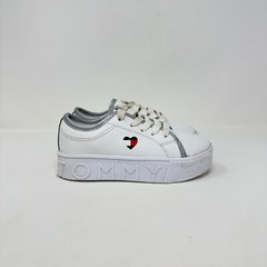 Tommy Hilfiger Lace Up White Leather Platform Casual Shoes Sneaker Kid’s Size 11