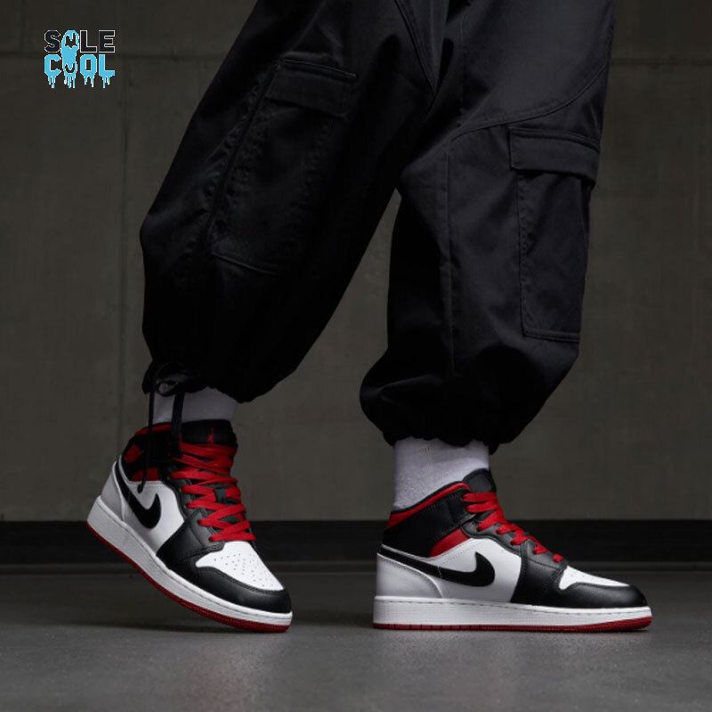 Nike Air Jordan 1 AJ1 Mid Black Toe White Red Shoes DQ8423-106