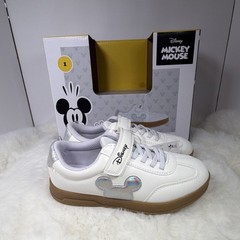 Disney Mickey Mouse Unisex Kids White Sneaker US size 1 Hook & Loop Faux Leather