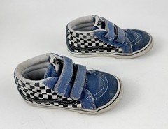 Vans Mid High Rise Sneakers Blue Check Size 10 Toddler Hook Loop Skateboard