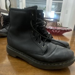 Dr. Martens Delaney Kids Black Leather Lace-Up Side Zip Combat Boots US 2