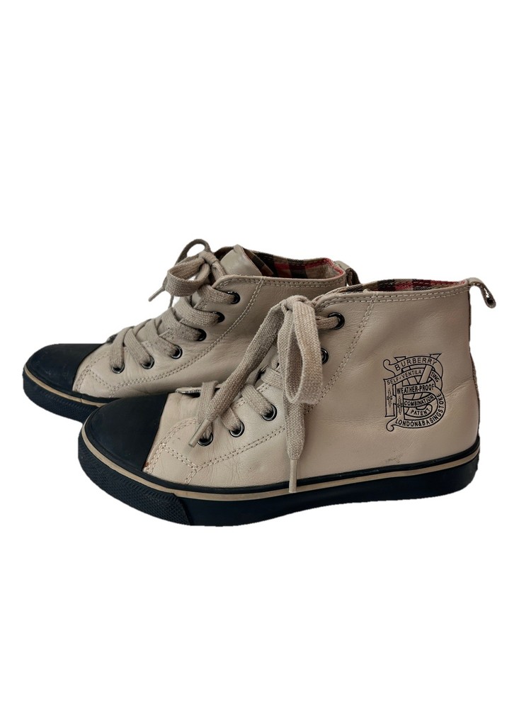 Burberry Children High Top Sneakers greige Leather Shoes EU33 US1.5 B6-100