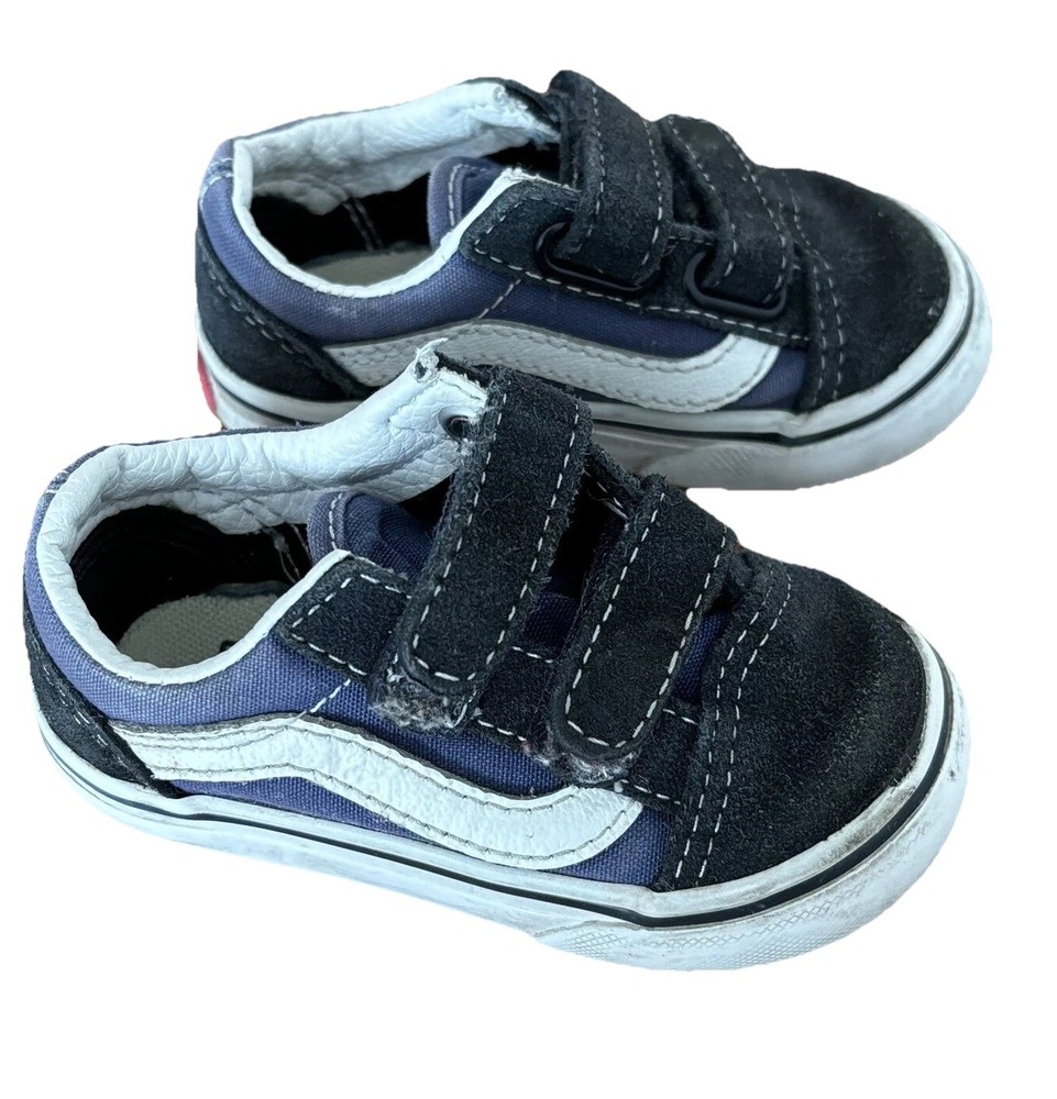 Vans Old Skool Sneakers V Double Strap Black Blue Toddler Baby Size 5. FAIR READ