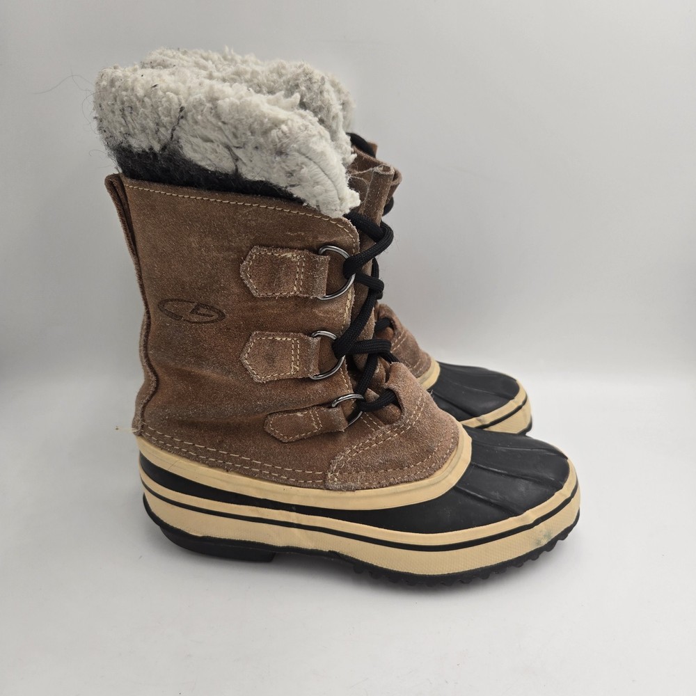 Kids Size 13 Insulated Duck Boots Steel Shank Brown Suede Winter Snow Boots