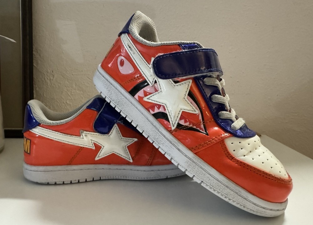 A Bathing Ape BAPE STA Shark Low – Red/Blue/White – Size US 2-2.5 EUR 34