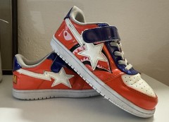 A Bathing Ape BAPE STA Shark Low – Red/Blue/White – Size US 2-2.5 EUR 34