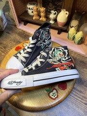Children’sBlack Ed Hardy Black Rose Skull roses Canvas High Top Sneakers Size 1