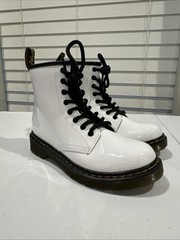 Doc Martens Leather Side Zip Boots Youth Size 2 White (1460J)