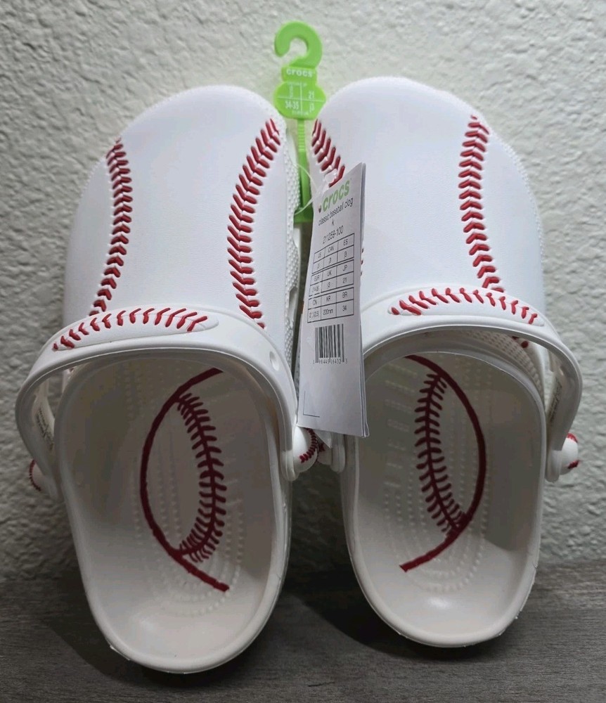 Crocs Classic Baseball Clog White Red J3 Slip On Sandal 211259-100