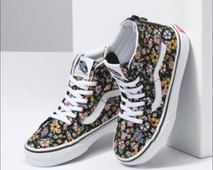 Vans The Wall Girls Hi Top Flower Sneaker Sk8 Lace Up & Zipper In Back Size 10.5