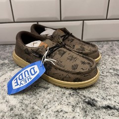 Hey Dude Youth Size 2 Wally Desert Olive Brown Canvas Slip On Loafers 40428-337