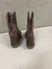 Justin Brown Blue Leather Square Toe Cowboy Boots Youth Size 1 D Style 2520JR