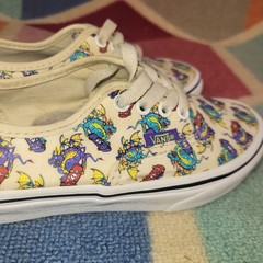 Vans Authentic Dragon Skateboarding Print Kids Shoes Cream Purple 13.5 Kids