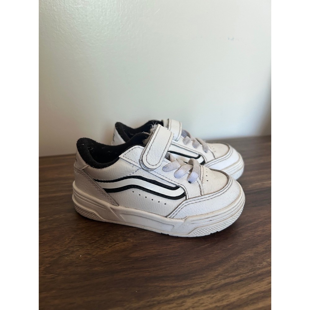 Vans Toddler 6.0 White Black Leather Low Top Sneakers Hook and Loop 721356