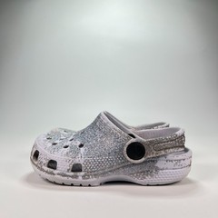 Crocs Gray Classic Clogs Glitter Sparkle Slip On Shoes 206992 Youth Size C9