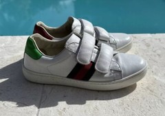 GUCCI WHITE LEATHER RED & GREEN DETAILS KIDS SNEAKERS Sz 31 MADE IN ITALY