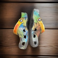 Crocs Kids J2 Tropical Palm Leaf Multicolor Clogs Sandals Beach Shoes