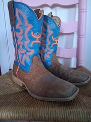 Twisted X Youth Boots Square Toe Cowboy Boots W/ Fancy Stitching Blue & Orange
