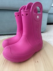 Crocs Candy Pink Handle It Rain Boot Kids Size c13 12803 Waterproof Lightweight