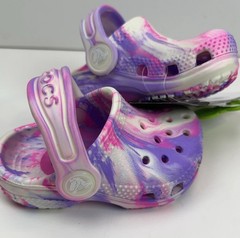 CROCS Kid’s Size 4 Classic Glow In Dark Clogs Marbled Pink Purple Slip On NWT