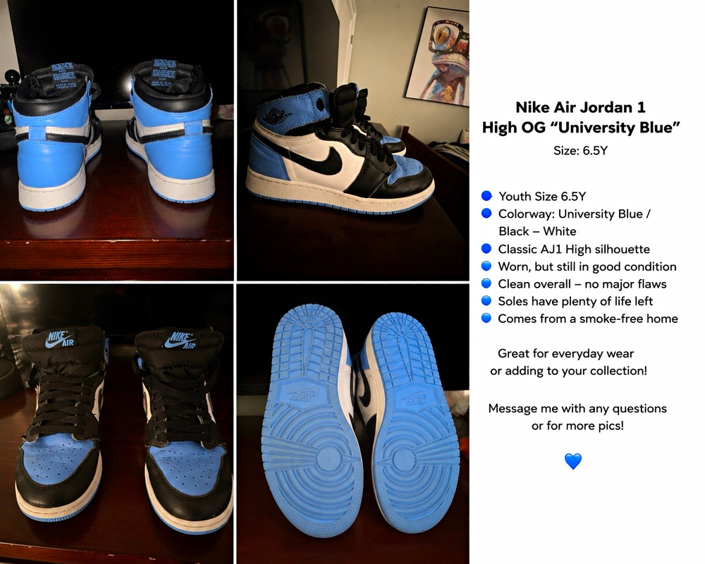Jordan Air Jordan 1 High OG University Blue/Black/White 6.5Y High Top Leather