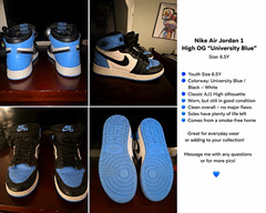 Jordan Air Jordan 1 High OG University Blue/Black/White 6.5Y High Top Leather