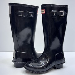 Hunter Original Kids Gloss Rain Boots Black Waterproof Tall Wellington US 1B/2G