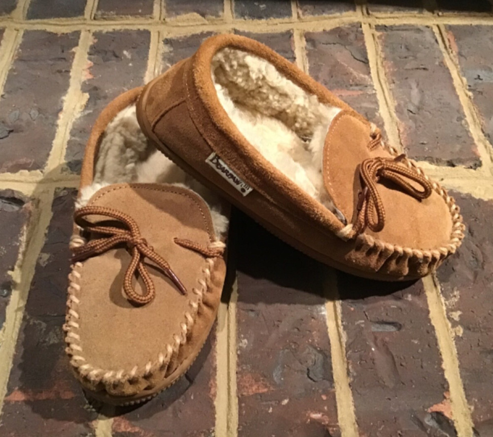 Bearpaw Mocs/Slipper Hickory Brown Suede/Sheepskin Kids/Youth SZ 2