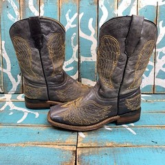 Corral Boots Kids Size 1.5K Distressed Grey Leather Wings Cross Square Toe Boots