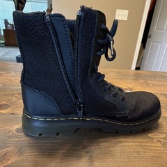 Dr Martens Black Canvas Camp Combat Boots Kids US 2 EU 33 Zip Lace