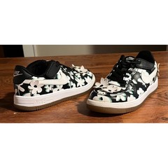Nike Air Force 1 Low Flower power Black White Gum Sole Kids 1.5Y