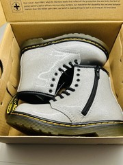 Dr. Martens Silver Glitter J Combat Boots Side Zipper Kids size 10 US New Unworn