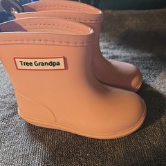 Tree Grandpa Kids Pink Pull-On Rain Boots US 14 Rubber Ankle Round Toe Logo